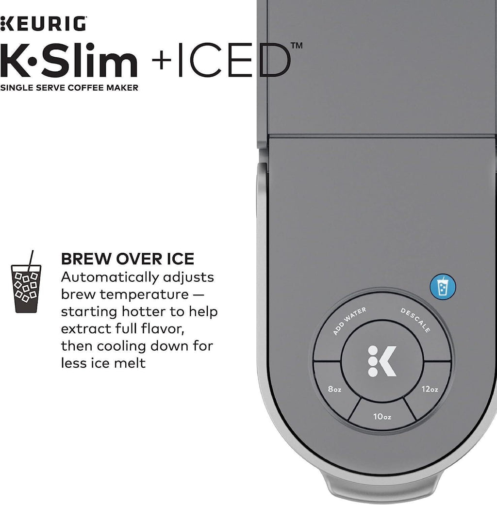 Single Serve Iced Coffee Brewer with 3 Brew Sizes, Space-Saving Design, Bundle with Medium Roast Pods and Cleaning Cups Y752361