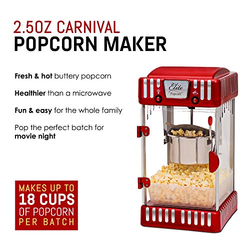 2.5 oz Tabletop Kettle Popcorn Popper Machine, Retro-Style, Red P825304