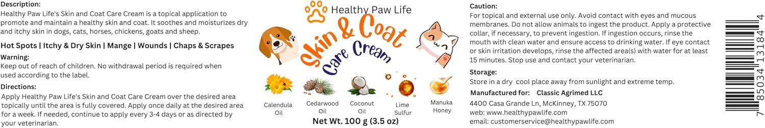 Skin and Coat Care Ointment for Pets, Itchy or Dry Skin, Wounds, Hot Spots L673