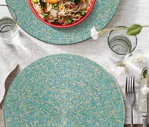 Beaded Placemat Gold White 13" Round Set of 4 O392
