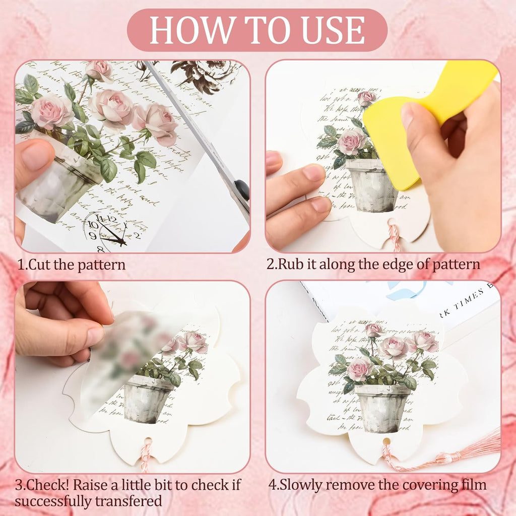 Vintage Pink Rose Rub On Transfer Stickers for DIY Craft C233