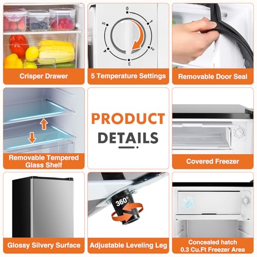 Mini Fridge with Freezer, Single Door, Adjustable Thermostat, Compact for Bedroom Office Dorm Y715