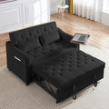 3 in 1 Convertible Sleeper Sofa Couch with Pull Out Bed,53" Velvet Futon Tufted Loveseat with Table&Reclining Back,Comfy 2 Seater Lounge Sofa for RV,Living Room,Bedroom,Small Space(Grey)