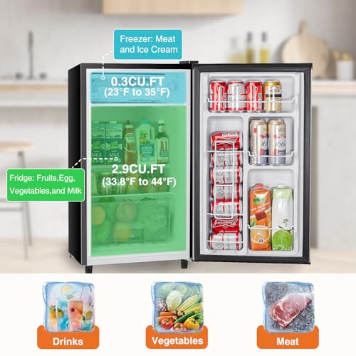 Mini Fridge with Freezer, Single Door, Adjustable Thermostat, Compact for Bedroom Office Dorm Y715