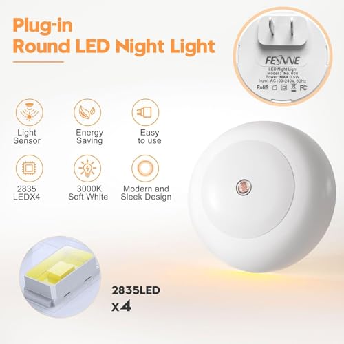 Amber LED Night Light Plug into Wall, Dusk to Dawn Sensor, 2 Pack I155295