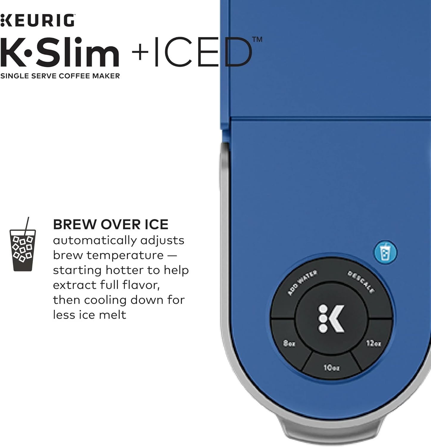 Single-Serve Coffee Maker, Blue, Brews Hot and Iced Coffee, 3 Cup Sizes L389963