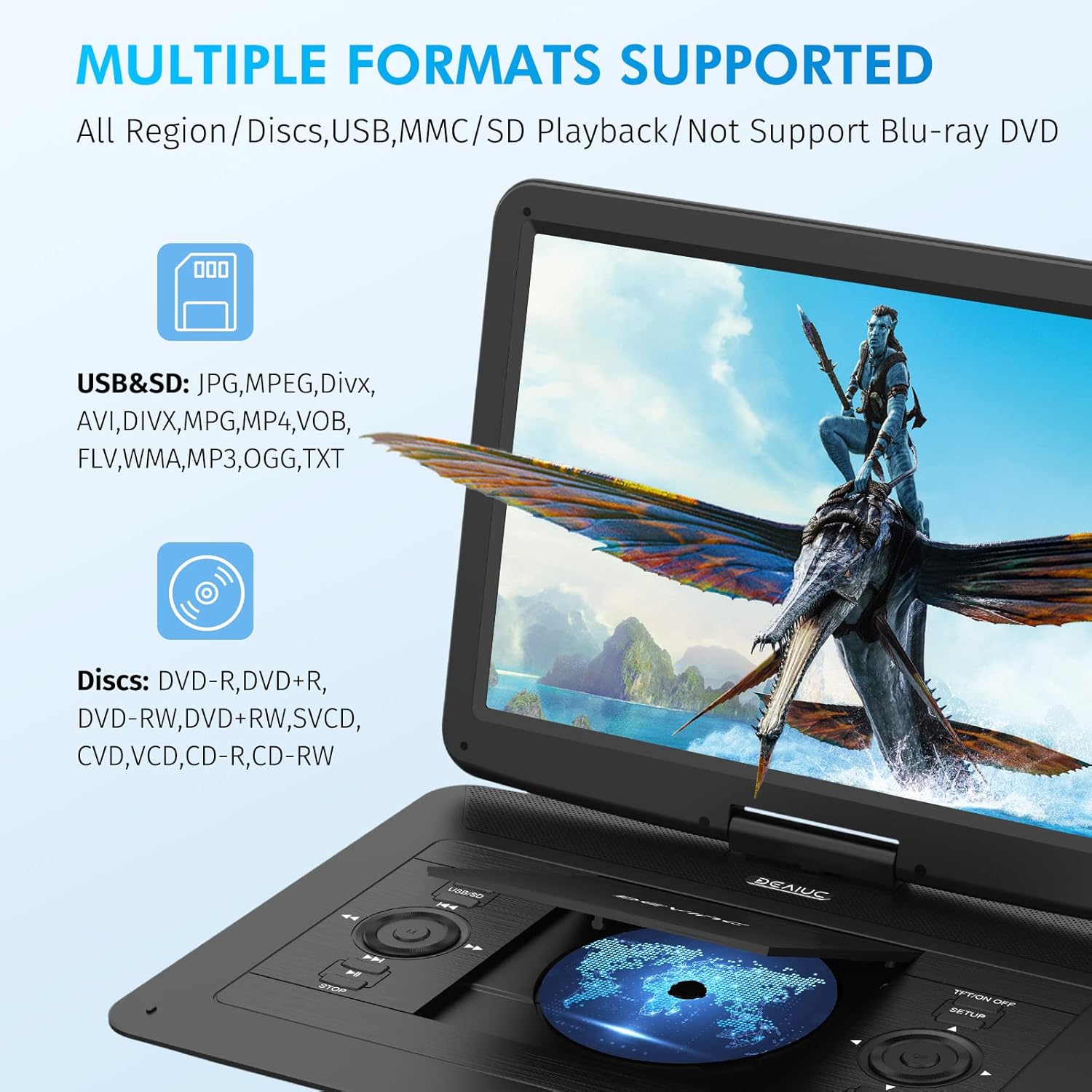 Portable DVD Player with 15.6" HD Swivel Screen, USB/SD Card Support, 6-Hour Battery N4570