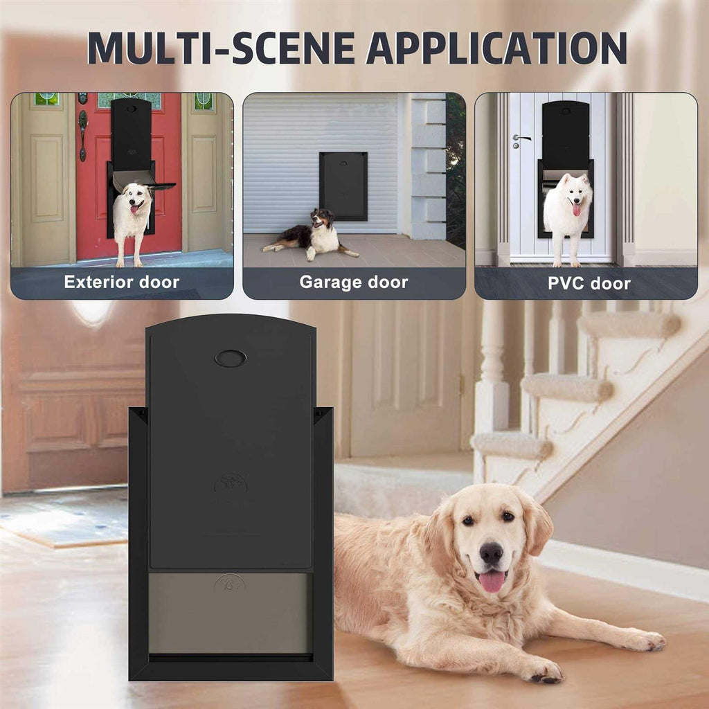 Weatherproof dog door with sliding lock panel and adjustable tunnel W872