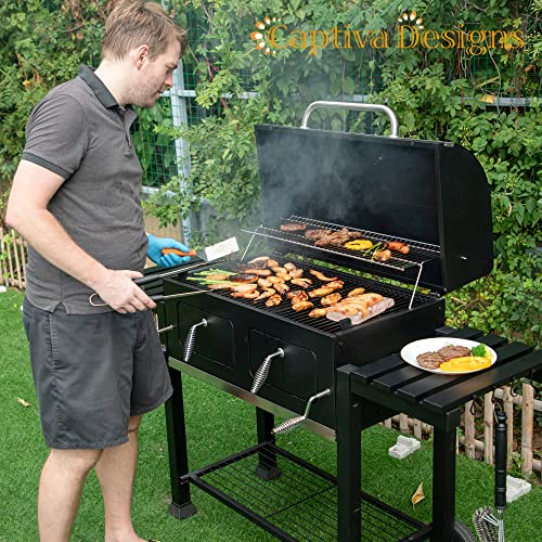 Extra Large Charcoal BBQ Grill with Oversize Cooking Area and Foldable Side Tables L798