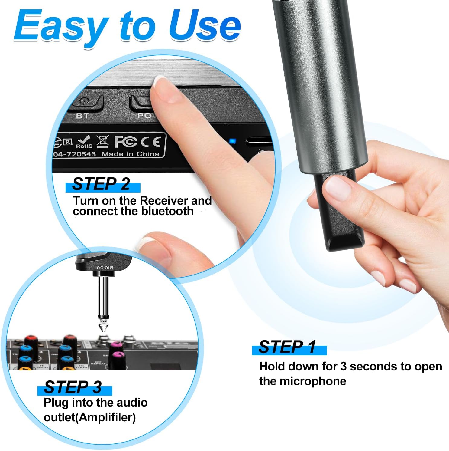 Wireless Karaoke Microphone System with Bluetooth Receiver, UHF 200 ft Range X8065