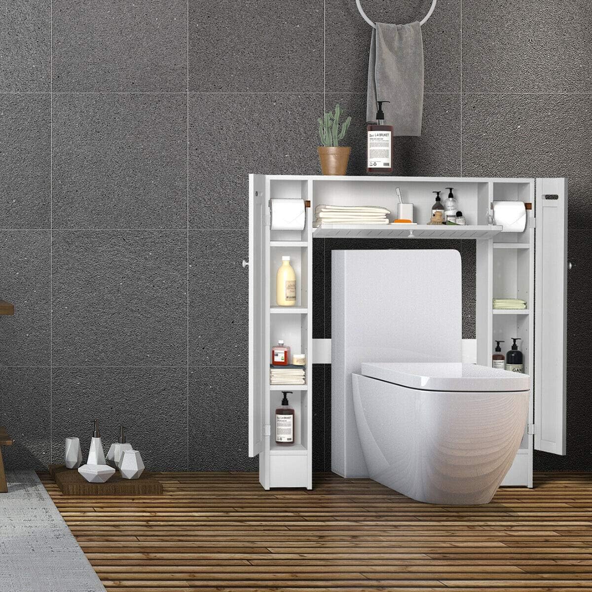 Freestanding Over The Toilet Cabinet with 2 Side Doors, White Y661
