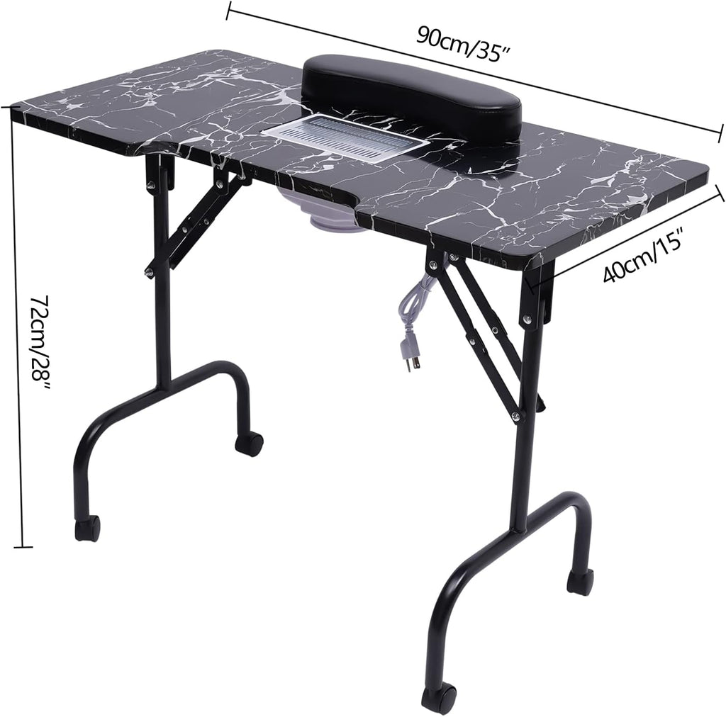 Folding Nail Table with Dust Collector and Wheels I4870