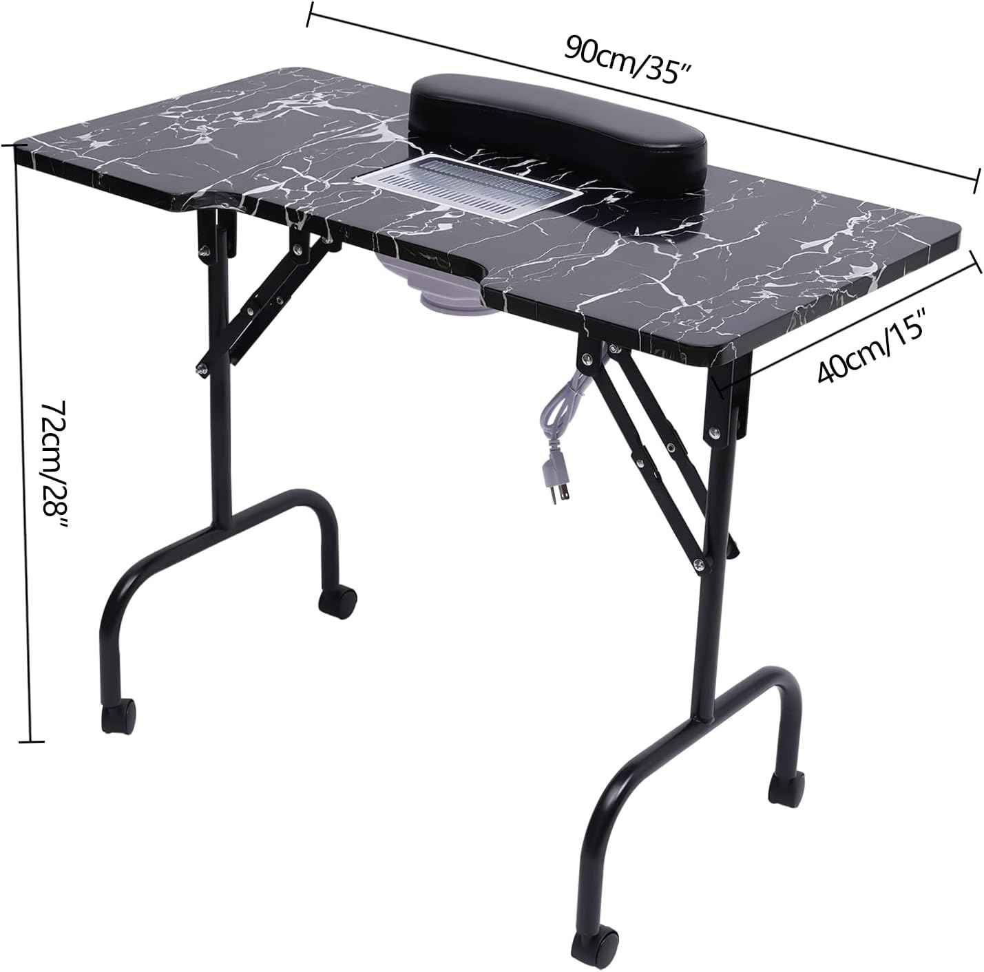 Folding Nail Table with Dust Collector and Wheels I4870