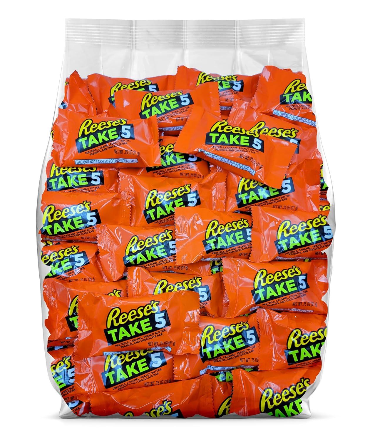 ReesesTake 5 Snack Size Candy Bars - 3lb Bulk Take 5 Chocolate Candy Bars - 65 Individually Wrapped Take 5 Candy Bars - Peanut Butter, Pretzel, Nougat, and Caramel Covered in Milk Chocolate - 3 Pound Bulk Candy Pack