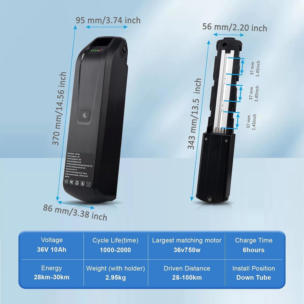 Ebike Battery 36V 10Ah Lithium with 2A Charger D248