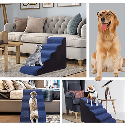 Foam 5 Tier Dog Steps for High Beds, Extra Wide Non-Slip Pet Stairs for Small Older Dogs Cats I4454