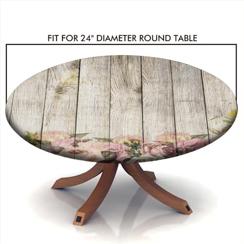 Fitted Round Tablecloth, Vintage Wood Grain Elastic Edge, Fits 32" Table H7139