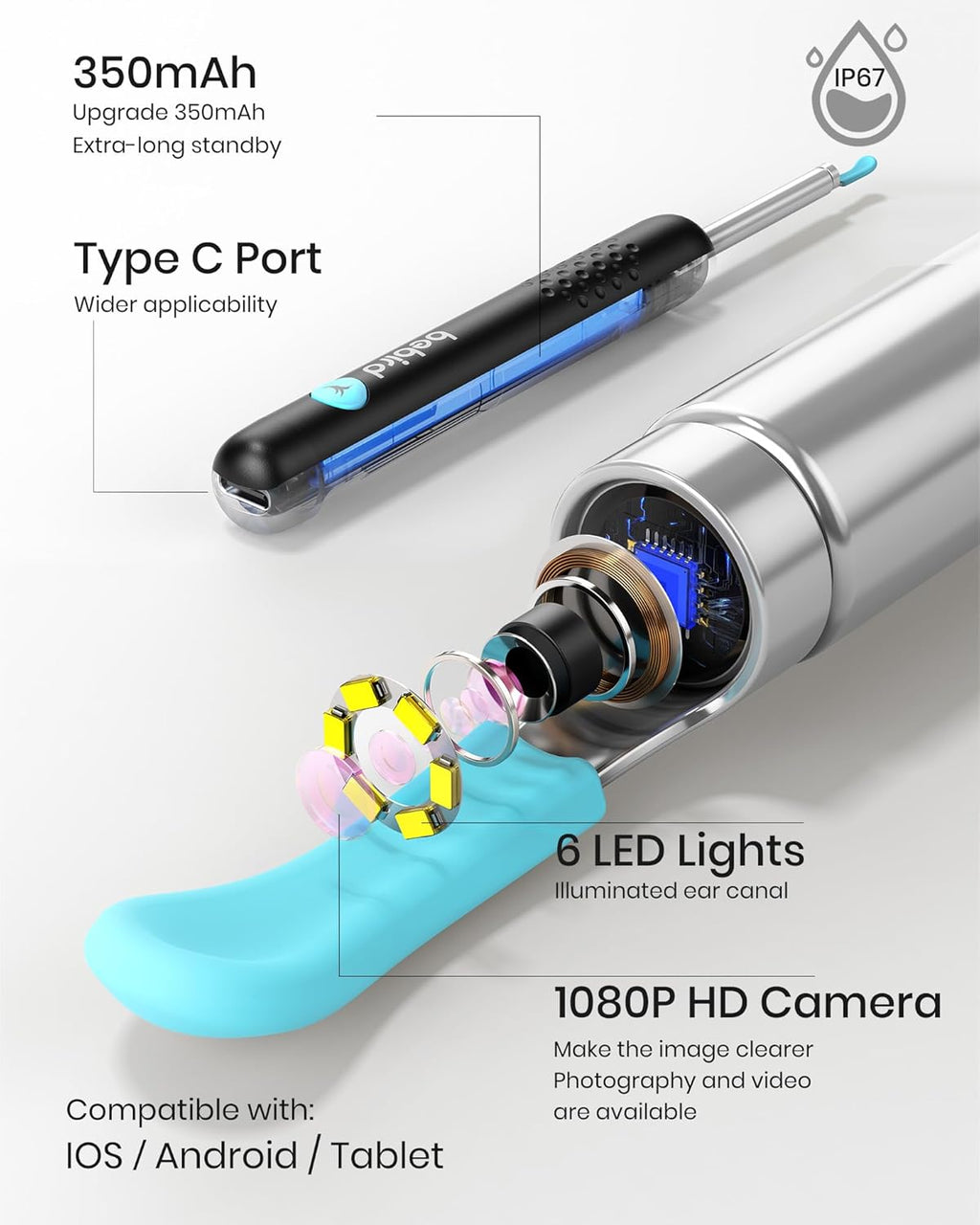 Ear Wax Removal Tool with 1080P Camera and 6 LED Light Y3307