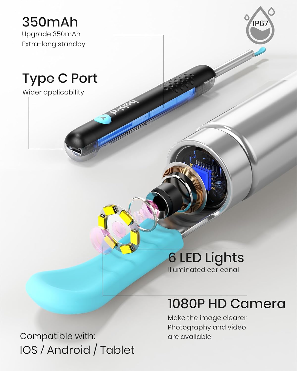 Ear Wax Removal Tool with 1080P Camera and 6 LED Light Y3307