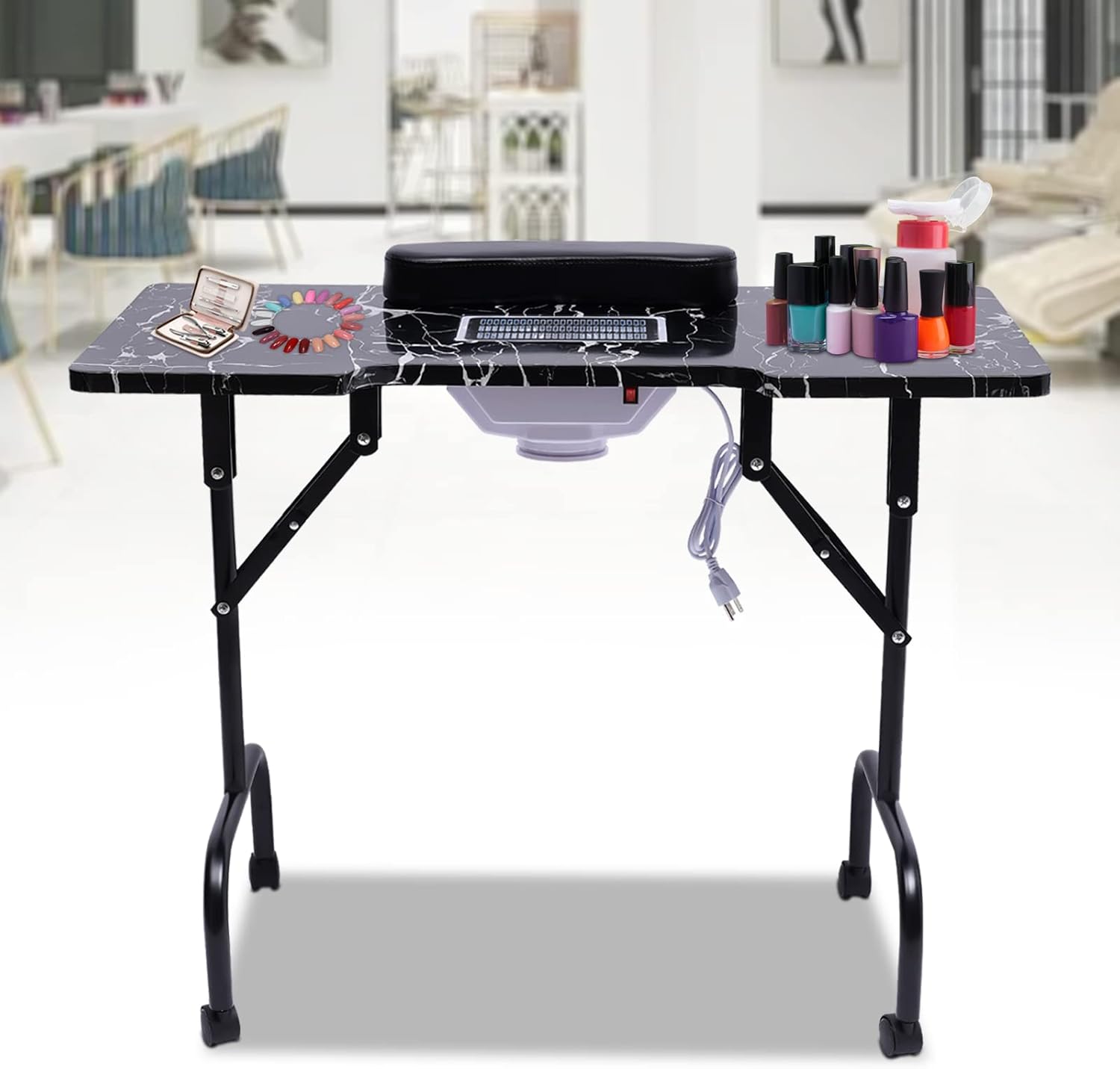 Folding Nail Table with Dust Collector and Wheels I4870