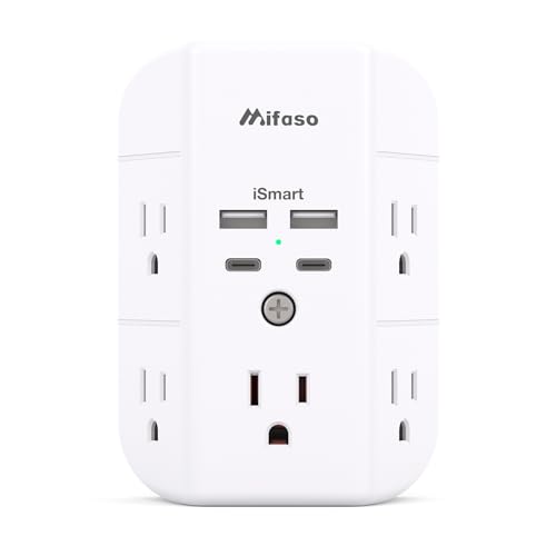 Outlet Extender, Surge Protector Outlet with 4 USB Ports(2 USB C), 3-Sided 1800J Dorm Room Essentials Power Strip Wall Charger, Multi Plug Adapter Outlet Splitter for Home Travel Office, ETL Listed