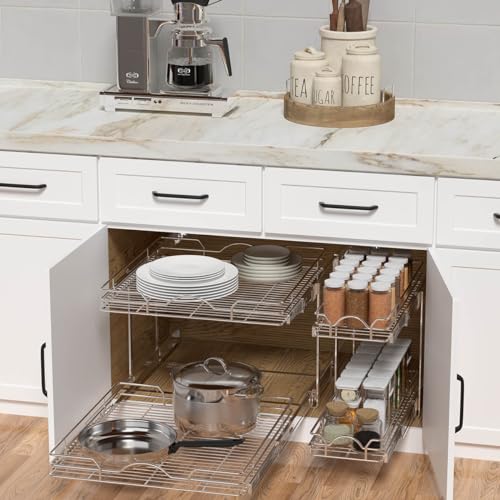 2 Tier Pull Out Cabinet Organizer for Kitchen, Bathroom, Pantry V440