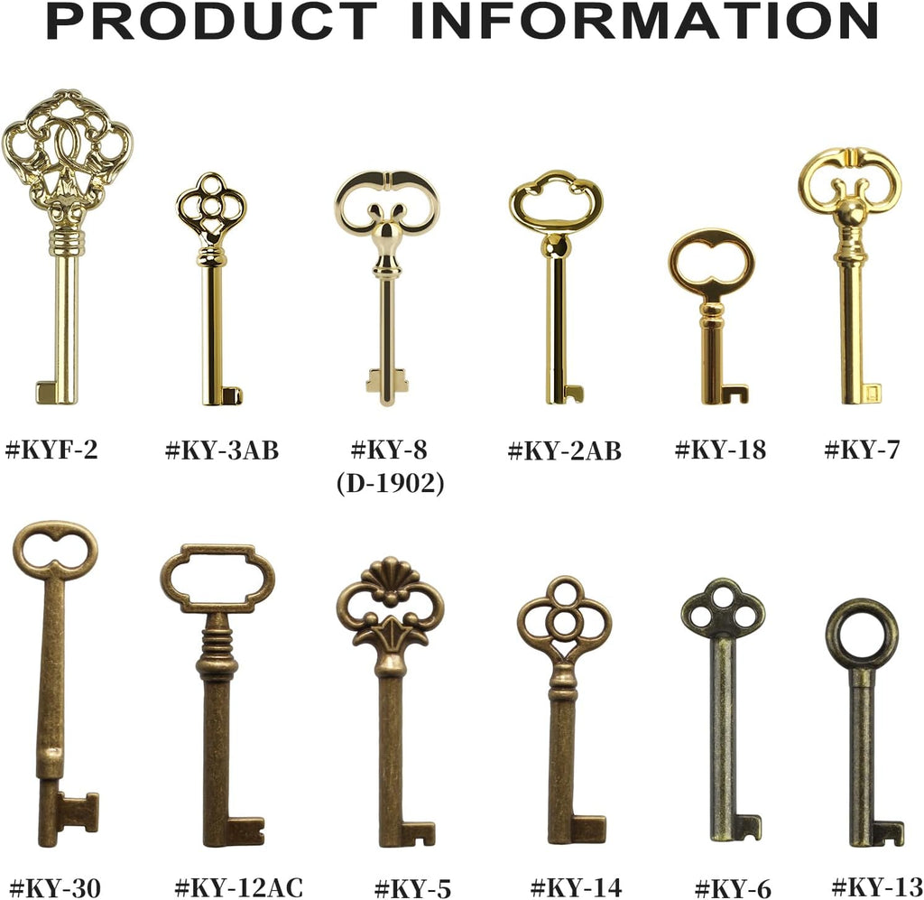 12-Key Universal Replacement Skeleton Keys Kit for Antique Furniture and Cabinets P6804