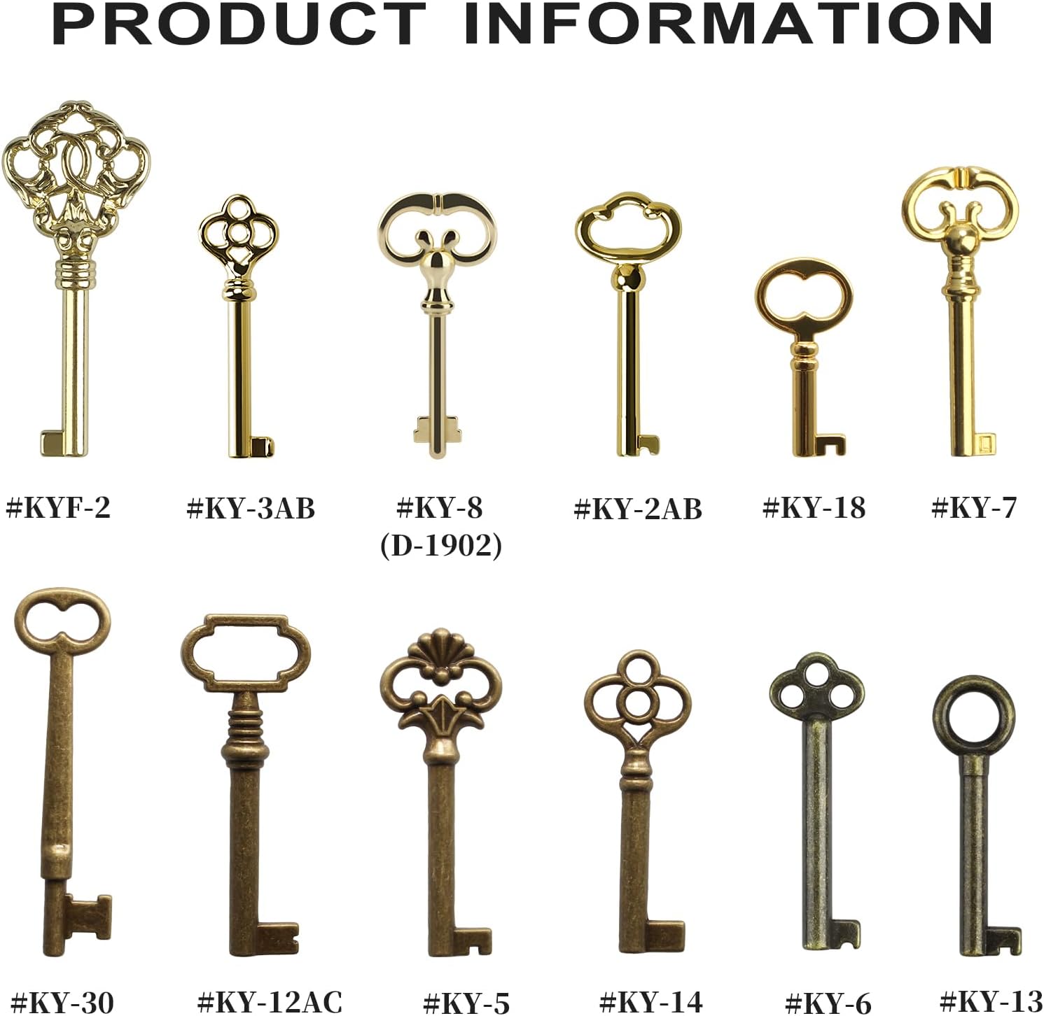 12-Key Universal Replacement Skeleton Keys Kit for Antique Furniture and Cabinets P6804
