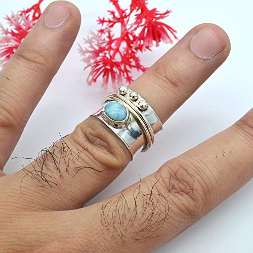 Sterling Silver Larimar Spinner Ring for Women E7017