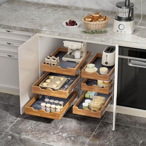 2 Tier Pull Out Drawers for Cabinets, Wood Cabinet Organizer H988