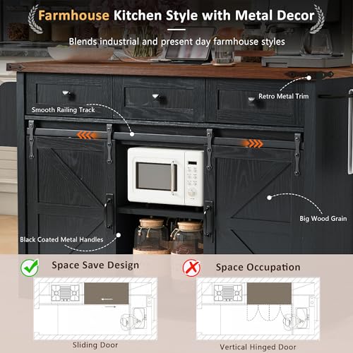 Kitchen Island with Power Outlet and Sliding Barn Doors Y2019