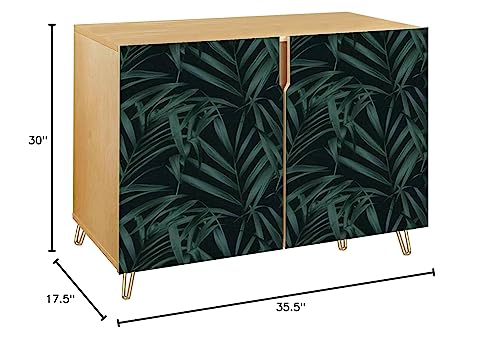 Watercolor Palm Leaf Wooden Door Accent Cabinet with Storage L2875