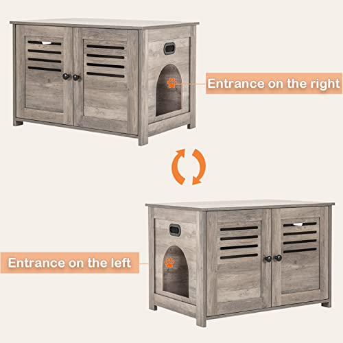 Litter Box Enclosure for 2 Cats, Hidden Cat Furniture with Double Rooms, Wooden Cabinet, Espresso X137756