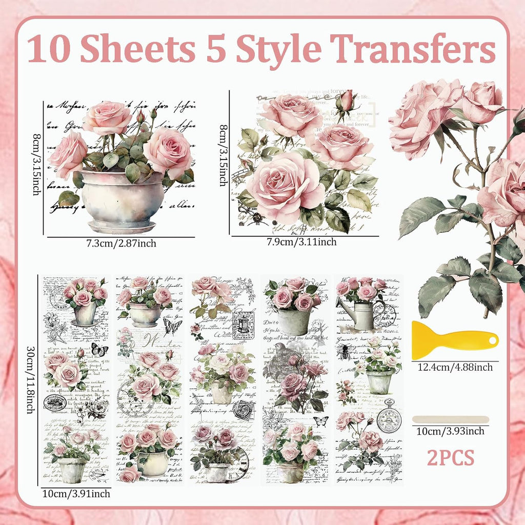 Vintage Pink Rose Rub On Transfer Stickers for DIY Craft C233