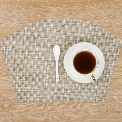 Round Table Placemats Set of 4 Non Slip Heat Resistant Woven Vinyl Metallic Golden U3114