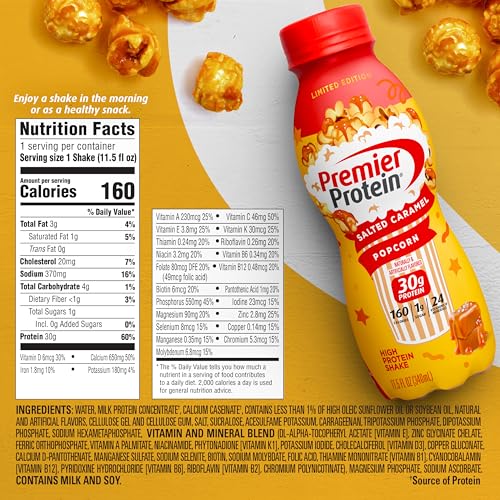Protein Shake Salted Caramel Popcorn, 30g Protein, 11.5 fl oz, 12 Pack U162851