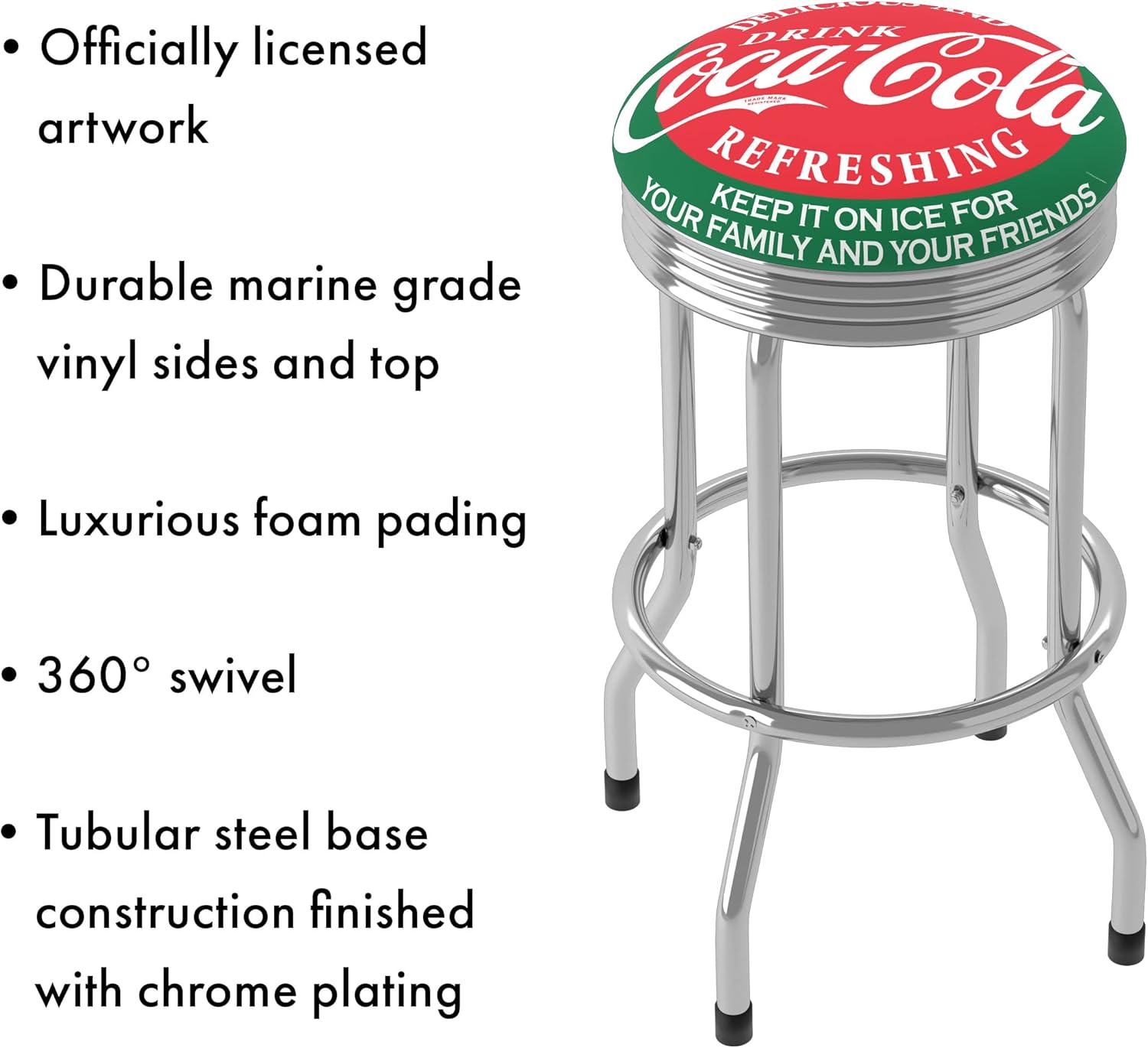 Bar Stool with Retro Chrome Ribbed Side - Swivel Chair for Game Room, Garage, or Home Bar X437091