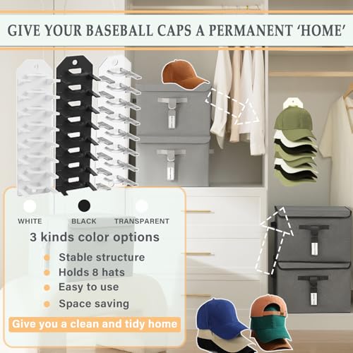 Hat Organizer for Baseball Caps, Wall Mounted, Holds 16 Hats U4258