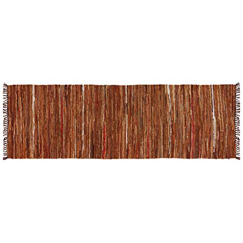 Leather Table Runner, 13 x 78 inches, Handwoven Recycled Leather and Cotton, Brown X928