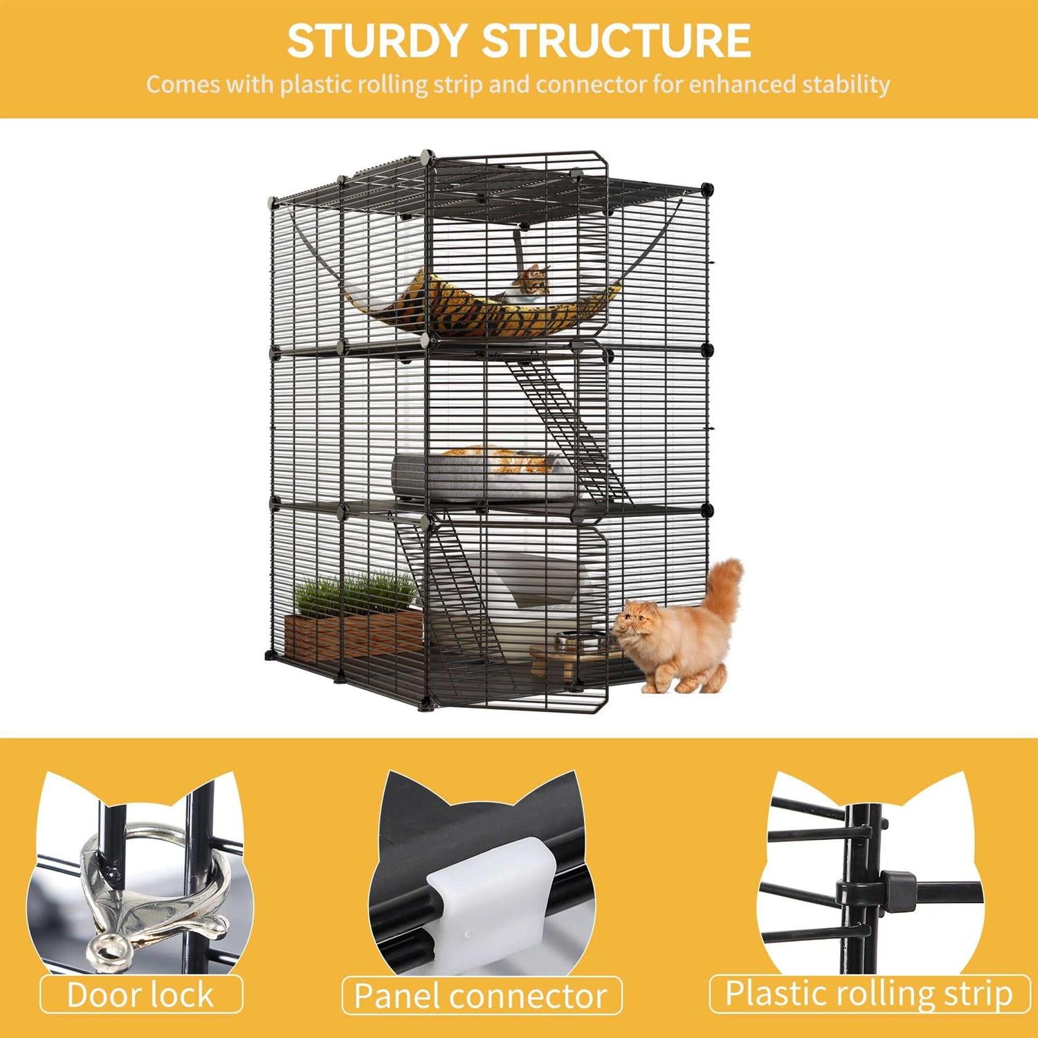 Cat Cage Cat Enclosures Cat Kennel with Extra Large Hammock for 1-2 Cats Q593