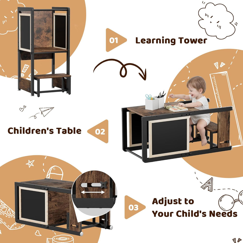 Toddler Kitchen Helper Stool with Adjustable Height, 4-in-1 Standing Tower J289