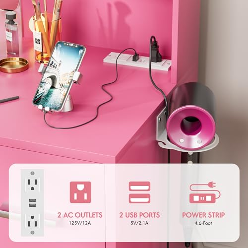 Vanity Desk with LED Mirror and Power Outlet, 7 Drawers C542075