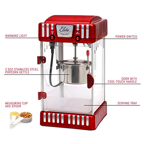 2.5 oz Tabletop Kettle Popcorn Popper Machine, Retro-Style, Red P825304