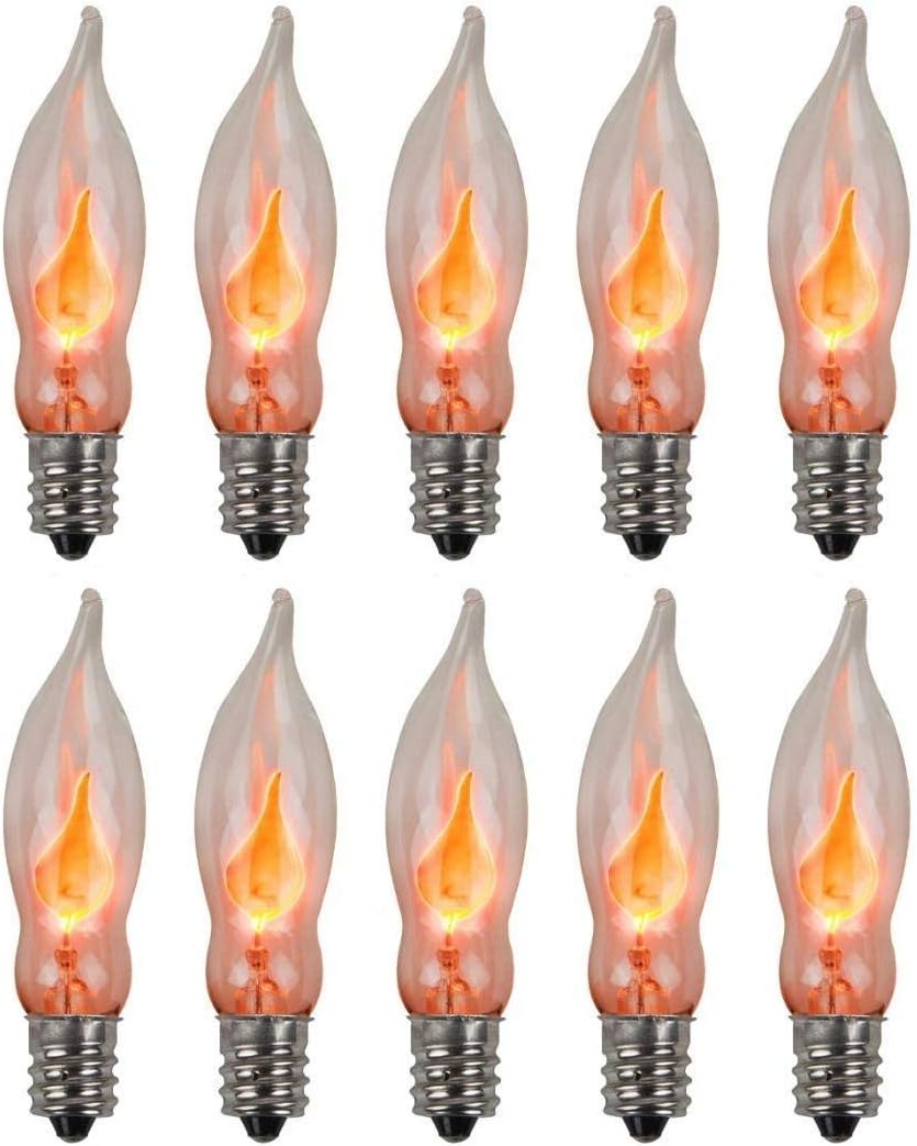 Creative Hobbies A101 Flicker Flame Light Bulb -3 Watt, 130 Volt, E12 Candelabra Base, Flame Shaped, Nickel Plated Base,- Dances with a Flickering Orange Glow -Wholesale Box of 10 Bulbs