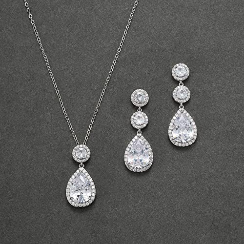 Teardrop Cubic Zirconia Bridal Necklace and Earrings Set for Women V959481