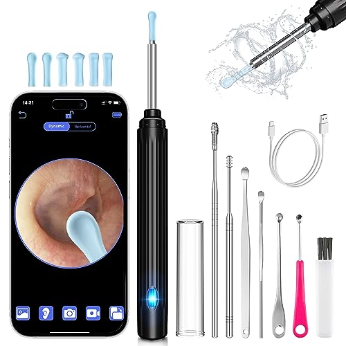 Ear Wax Removal Tool Camera, Ear Cleaner with Camera, Ear Cleaning Kit 1296P HD Ear Scope, 6 LED Lights and 6 Ear Picks, Earwax Removal with Otoscope to Earify Earwax for iOS and Android