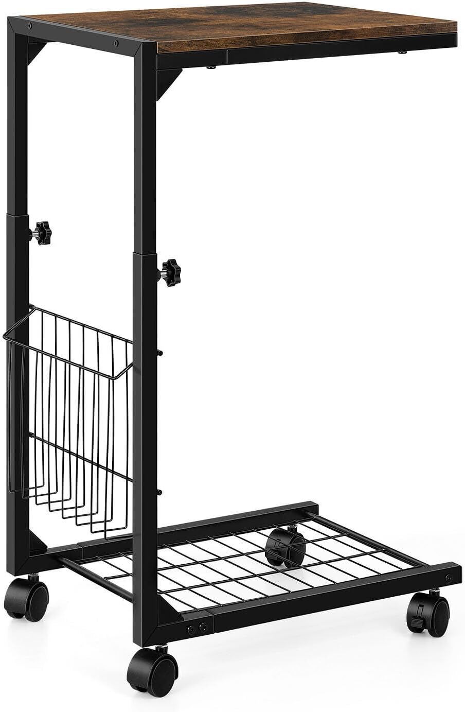 VcJta Height Adjustable C Shaped End Table with Wheels mobile Couch Side Table for Snacks Drinks Home Furniture
