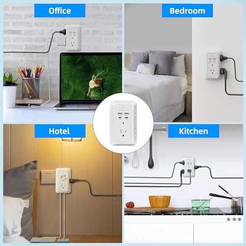 Wall Charger Surge Protector with Night Light, 2 USB-C and 2 USB Ports, 3-Sided Outlet Extender V667