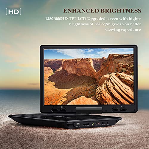 Portable DVD Player with 12.5" HD Swivel Screen, 6-Hour Battery, Car Mount Included M3843