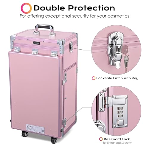 Foldable Rolling Manicure Table with 4 Drawers, Pink Y30853